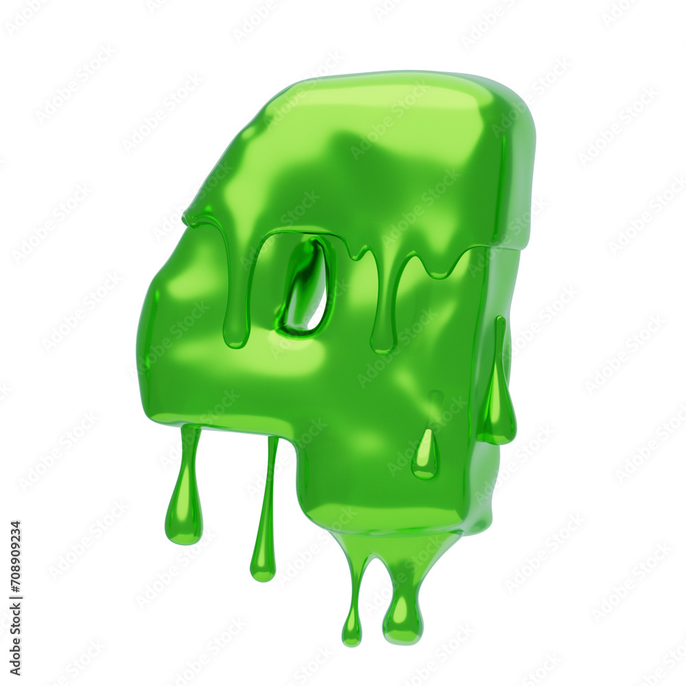Poster 3d number 4 shape slime text. 3d illustration, 3d element, 3d rendering. 3d visualization isolated o