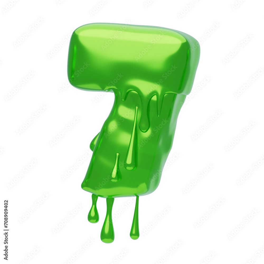 Poster 3d number 7 shape slime text. 3d illustration, 3d element, 3d rendering. 3d visualization isolated o