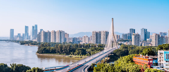 High View Scenery of Sanxianzhou Bridge in Fuzhou, Fujian, China