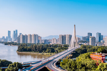 High View Scenery of Sanxianzhou Bridge in Fuzhou, Fujian, China