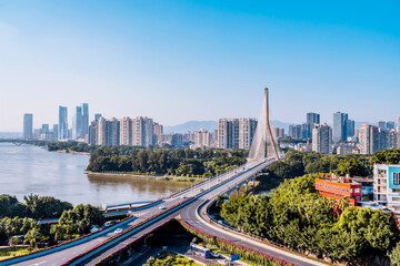 High View Scenery of Sanxianzhou Bridge in Fuzhou, Fujian, China