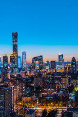 Fototapeta na wymiar High View Night Scenery of Beijing International Trade CBD Architecture Complex in China