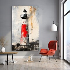 simple minimalist painting winter lighthouse