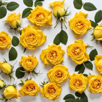 Yellow roses on white background, Conceptual image for love, dating, Valentine's Day, anniversary.