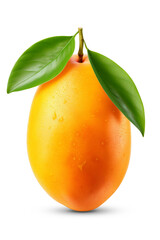 Fresh mango fruit with leaves, isolated on a transparent background