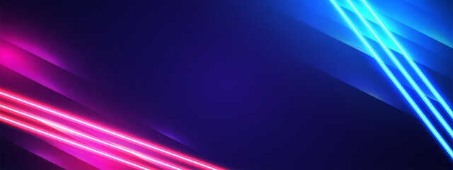 Blue technology background with motion neon light effect.Vector illustration