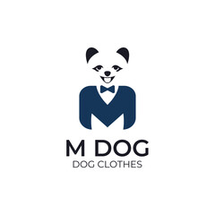 Vector logo of dog and letter M as clothing. Simple and modern. Suitable for pet pets, pet clothing and pet shops.