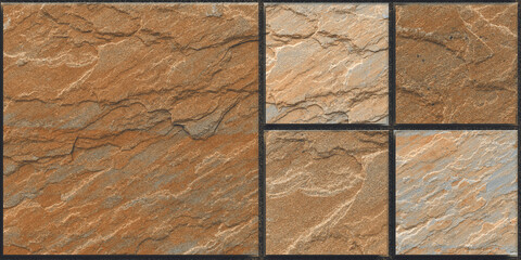 natural beige brown stone wall cladding, vitrified random parking tile design for exterior,...