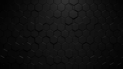 Fotobehang black hexagon pattern wallpaper, Abstract Hexagon black Geometric Surface.Clean background with glossy black hexagon shapes © Planetz