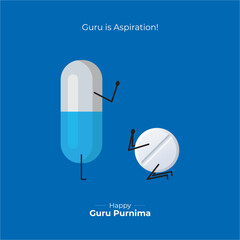 Illustrated Guru Purnima celebration with capsule and pill characters -Guru Purnima - Minimal Illustration 