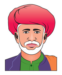 Graphic Character with Turben and Beard - Mahatma Phule - Jyotirao Phule - Minimal Illustration Portrait Character 