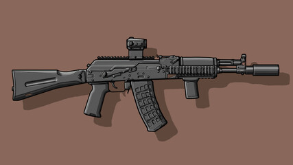 Military gun with tuning and optics