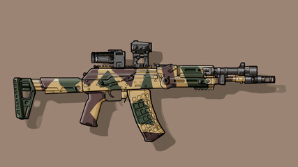 Military gun with tuning and optics camo skin