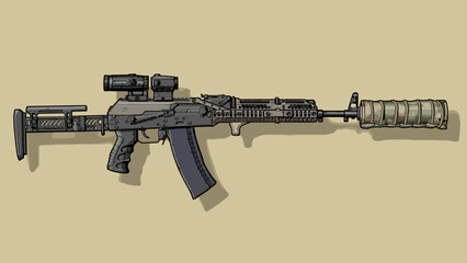 Military gun with tuning and optics