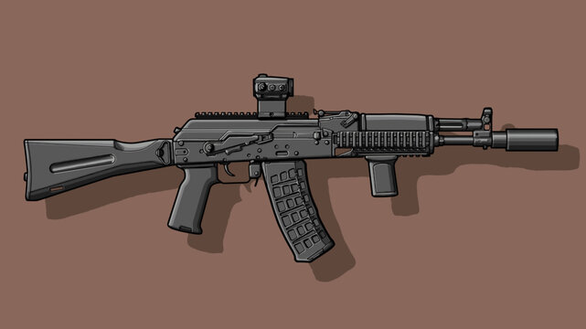 Military gun with tuning and optics