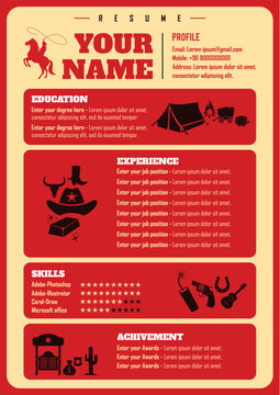 Minimal Creative Western Themed Resume Template Design - CV - Biodata - Resume