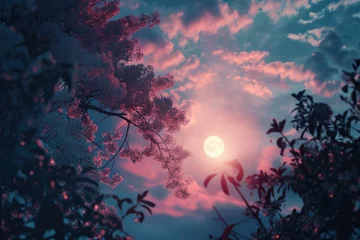 Fotobehang moon and blossom, pastel © wai