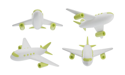 Set of airplane with transparent background, 3d aircraft, PNG, Isolated, yellow