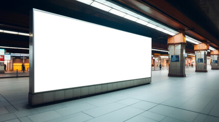 mockup Huge blank glowing white billboard for advertising company. Presentation of luxury products or exclusive events. Marketing and urban life