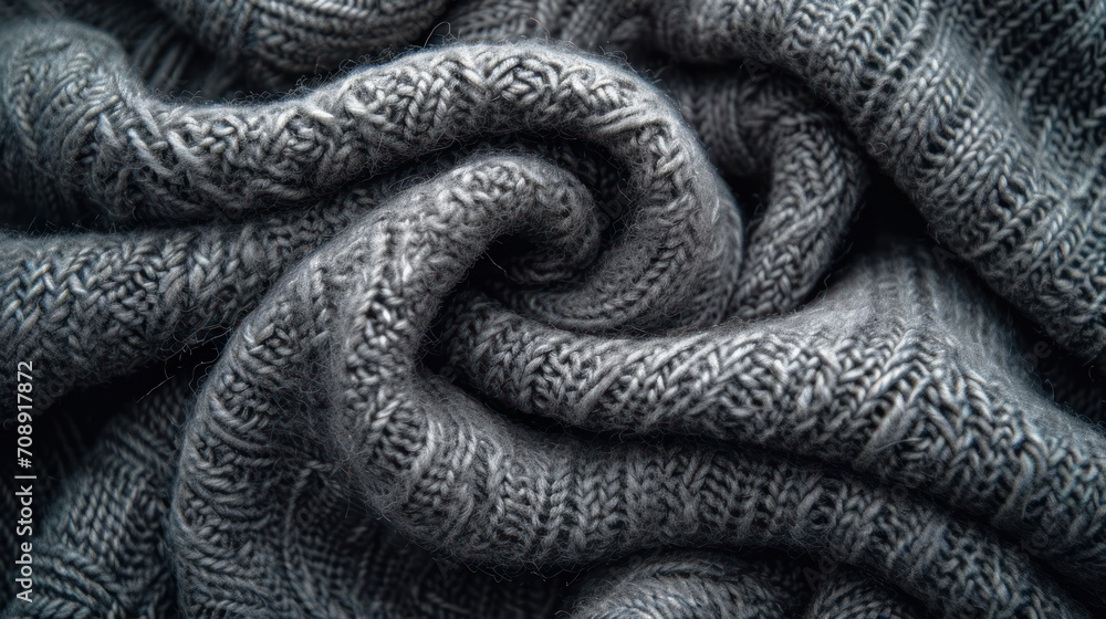 Poster a close up of a knitted blanket with a circular design on the center of the blanket and a circular d