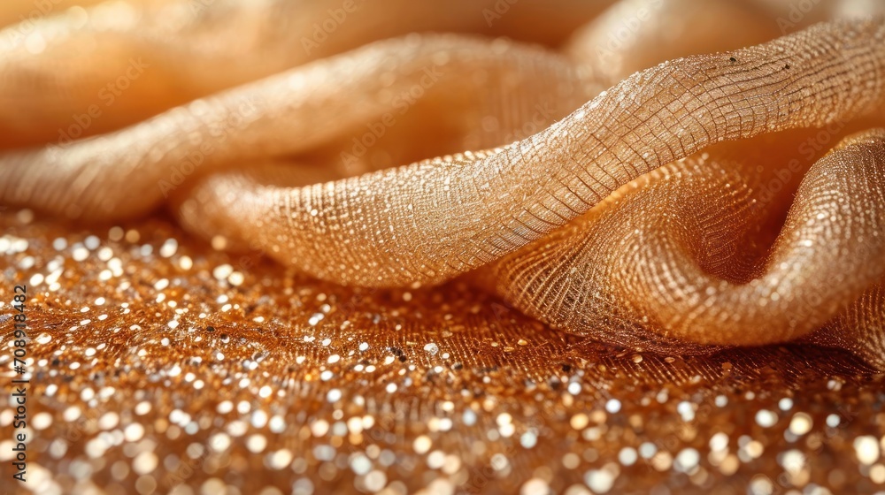 Poster a close up of a cloth with gold sequins on top of it and a cloth with gold sequins on top of it and 