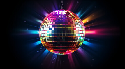 Colorful shiny sphere disco ball on a dark background