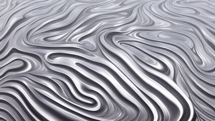 Silver metallic background with wavy pattern. 3d rendering, 3d illustration.