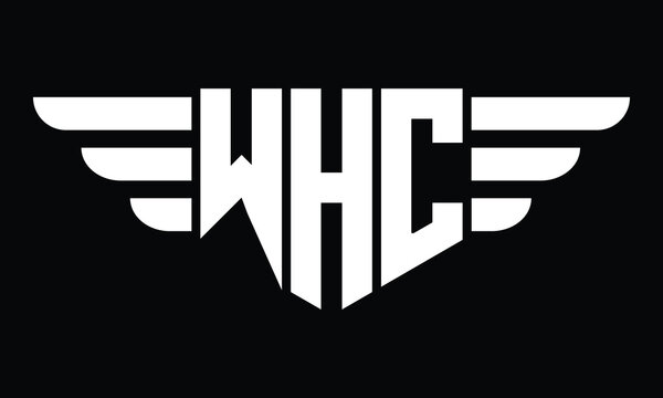 WHC three letter logo, creative wings shape logo design vector template. letter mark, word mark, monogram symbol on black & white.	