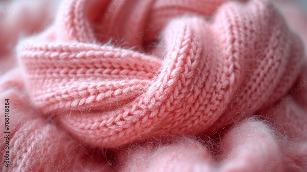 Poster a close up of a pink blanket with a knot in the middle of the top of the blanket and the bottom of t
