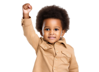 African American kid with his fist raised, cut out. Black history month concept