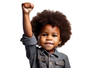 African American kid with his fist raised, cut out. Black history month concept