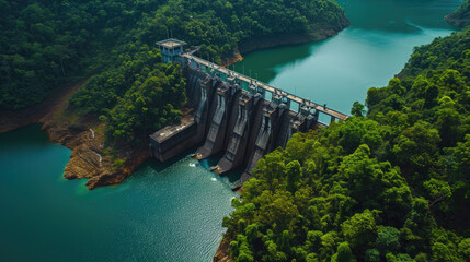 dam on the river in mountains - obrazy, fototapety, plakaty