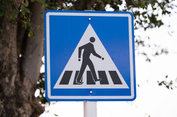 Pedestrian crossing ahead sign in Thailand.Selective focus.