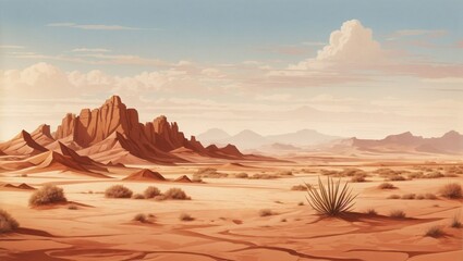Fototapeta na wymiar epic dry and barren desert illustration made by AI generative