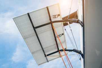 Solar panel system on sailing yacht in the dry dock.