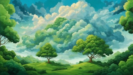 beautiful and epic green forest illustration made by AI generative