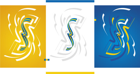 Swedish flag ribbon vector illustration set on yellow white blue isolated background. Simple usage flag of Sweden for poster, brochure, flyer, cover, banner, holidays, carnevals, festive, anniversarie