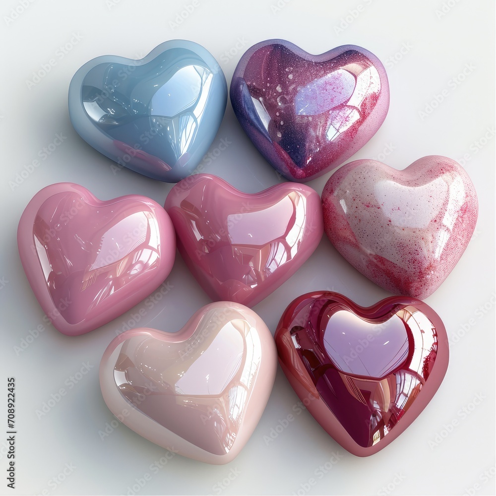 Poster realistic 3d candy hearts on white background. generative ai.