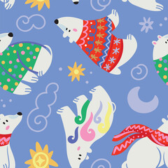 Dream about polar bears. Seamless pattern in vector - 708922403