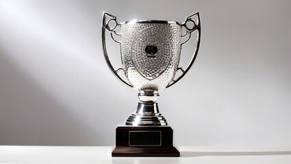 photo of a shiny silver trophy on a white background made by AI generative