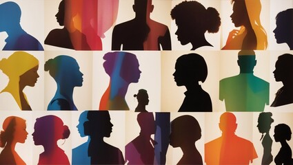 illustration of silhouettes of people with different shapes and colors made by AI generative