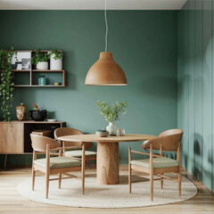 Visualize a series of seats encircling a circular wooden dining table forming an inviting ensemble