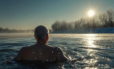 person in winter (swimming)