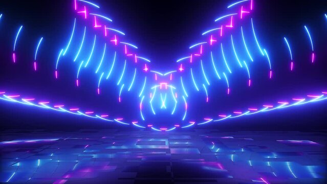 3D loop animation, abstract neon background with glowing lines in blue, pink, purple for modern futuristic technology concept. 4K footage