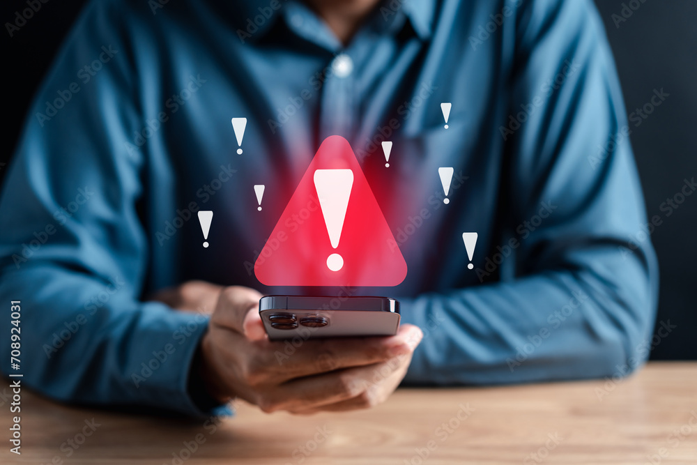 Fototapete System warning error popup and maintenance showing. cyber attack on online network error system. Cybersecurity vulnerability, data breach, illegal connection, compromised information...