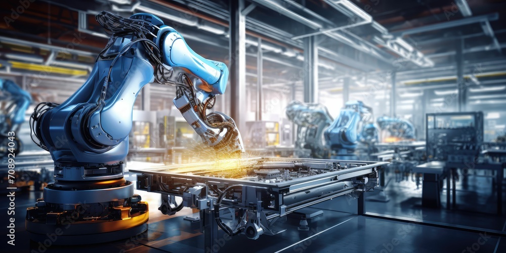 Poster artificial intelligence (ai) in industry concept. ai technology adoption. digital and technology tra