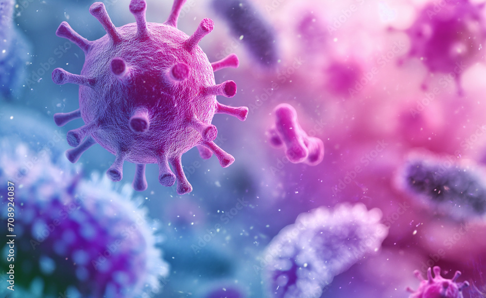 Aufkleber abstract background with a macro shot of various microbes including virus cells and bacteria,