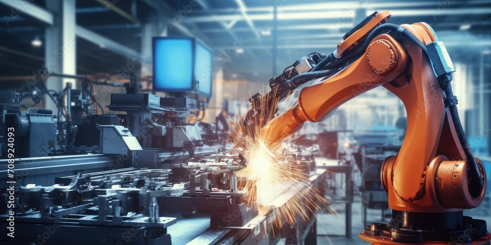 Poster artificial intelligence (ai) in industry concept. ai technology adoption. digital and technology tra