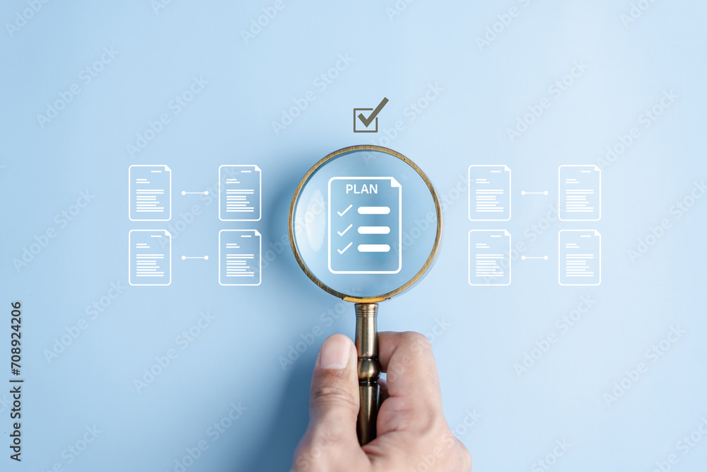 Aufkleber Planning task and Online survey filling out digital form checklist by laptop computer, Document Management Checking System, online documentation database and process manage files.