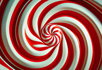 A swirling white and red cane background in the style of contemporary candy.